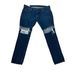 Hollister Mens Blue Denim Distressed Ripped Knee Straight Leg Jeans Size 38x32